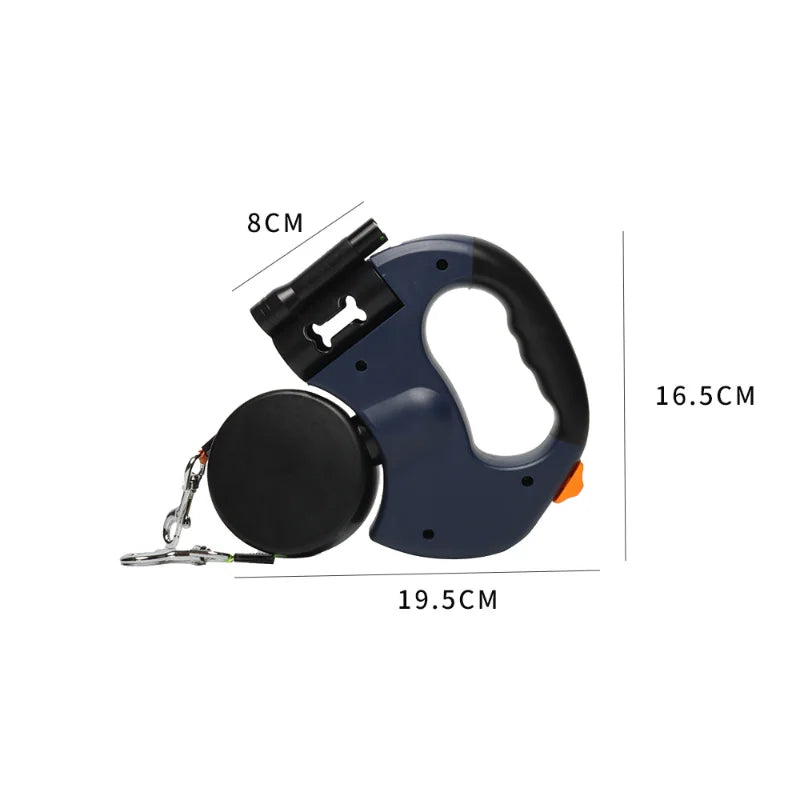 Auto Retractable Double Ended Dog Leash 3m with LED Flashlight Waste Bag Box