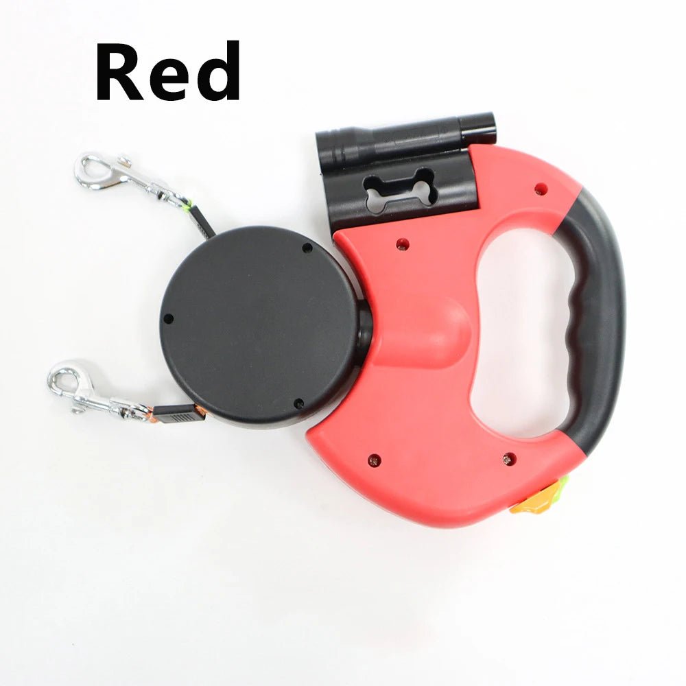 Auto Retractable Double Ended Dog Leash 3m with LED Flashlight Waste Bag Box