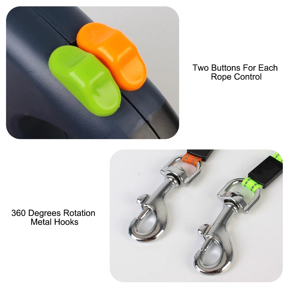 Auto Retractable Double Ended Dog Leash 3m with LED Flashlight Waste Bag Box