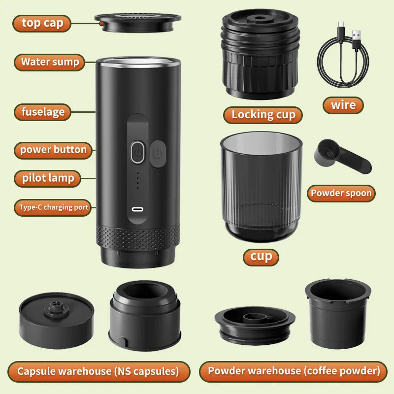 Travel 2-in-1 Wireless Portable Espresso Coffee Machine for Car & Home Camping