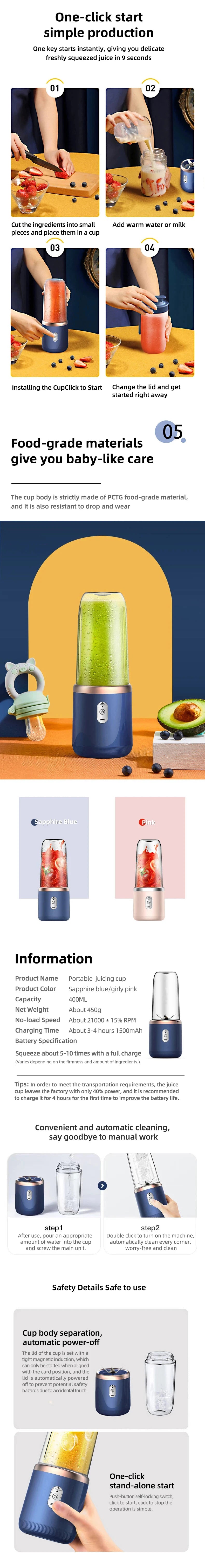 Portable Travel USB Mini Juicer Cup Handheld Blender