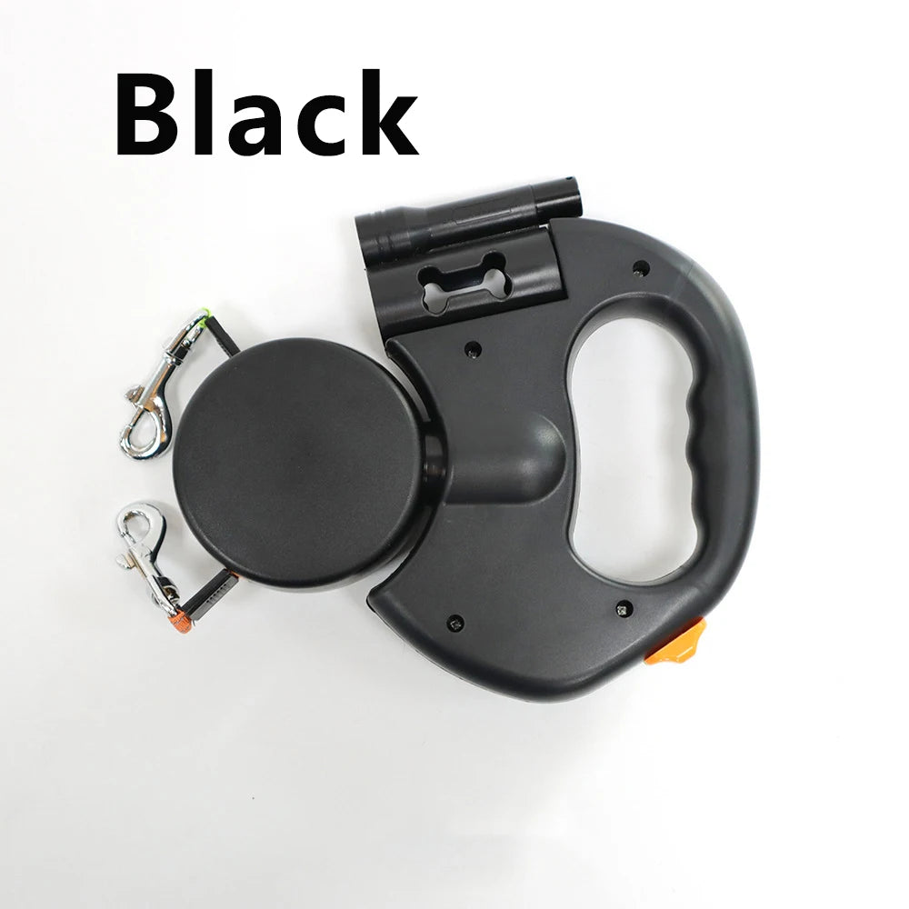 Auto Retractable Double Ended Dog Leash 3m with LED Flashlight Waste Bag Box