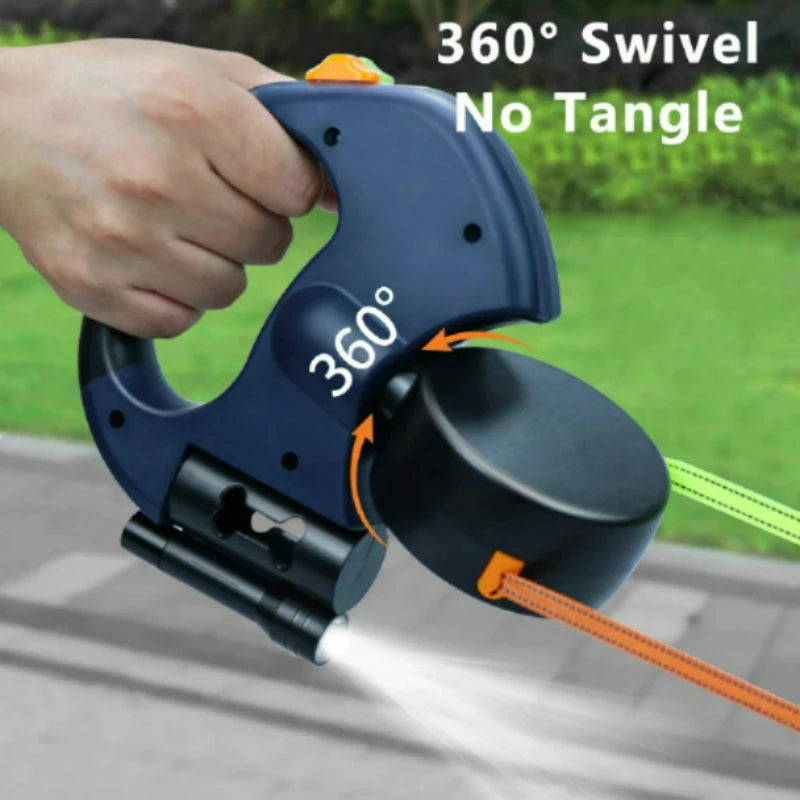 Auto Retractable Double Ended Dog Leash 3m with LED Flashlight Waste Bag Box
