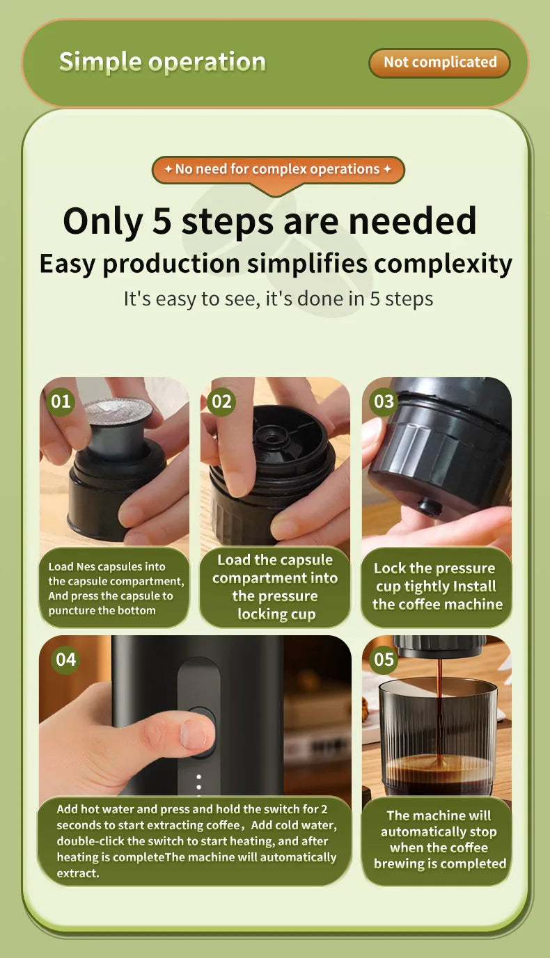 Travel 2-in-1 Wireless Portable Espresso Coffee Machine for Car & Home Camping