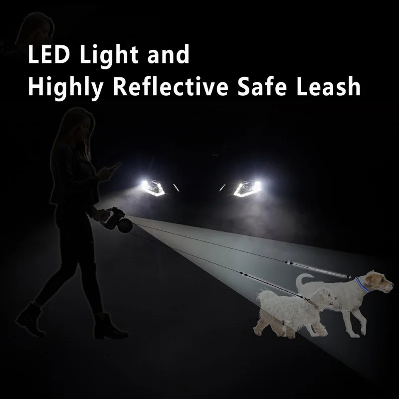 Auto Retractable Double Ended Dog Leash 3m with LED Flashlight Waste Bag Box