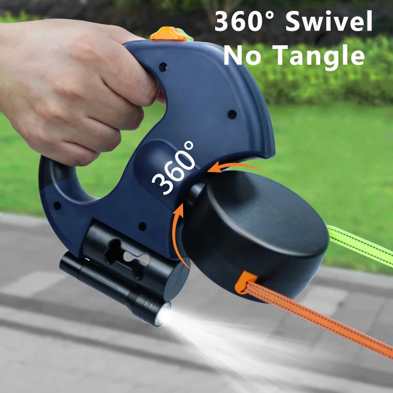 Auto Retractable Double Ended Dog Leash 3m with LED Flashlight Waste Bag Box